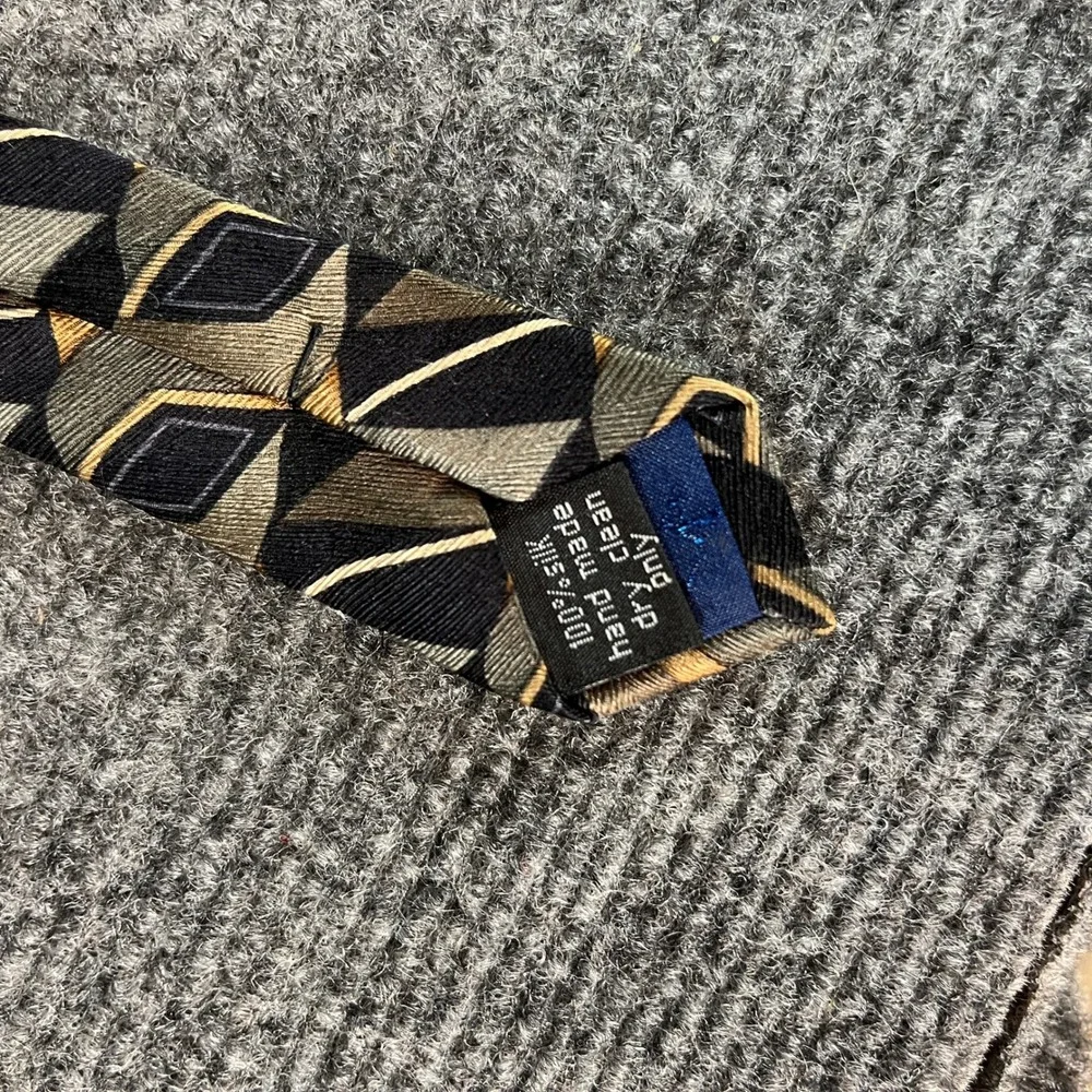 Carlos Devenezia Mens Silk Tie Geometric Diamond Olive Green Black Gold Handmade